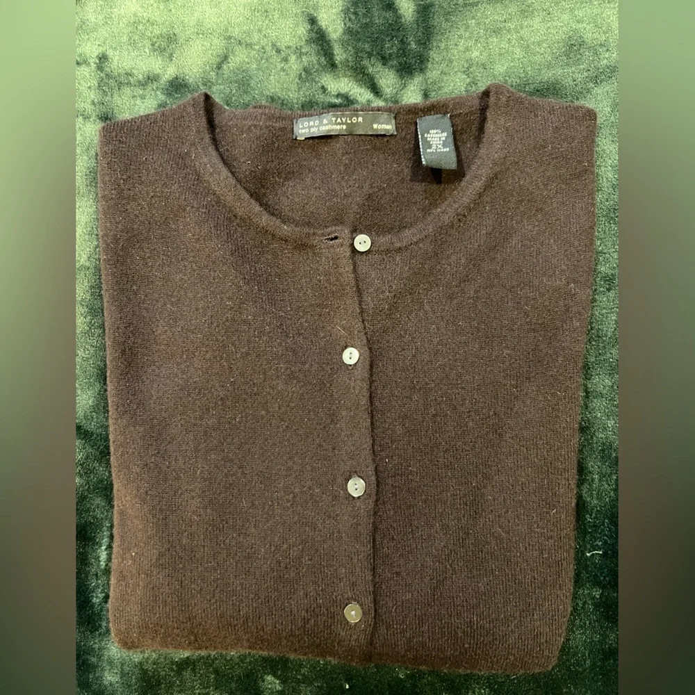 Lord & Taylor Women's Cashmere Cardigan in Deep Brown - Picture 4 of 4